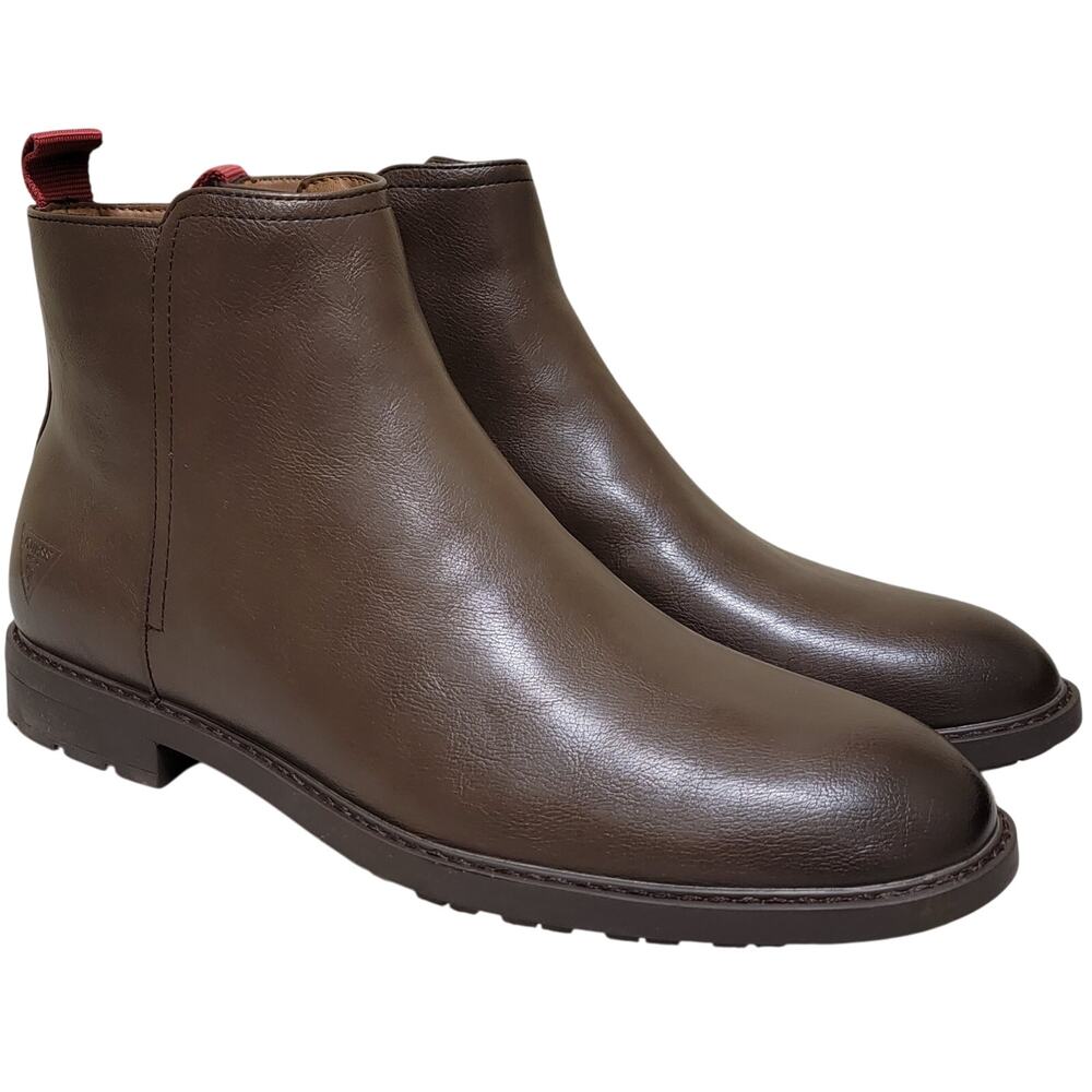 GUESS Men Dawlin Ankle Chelsea Boots Size US 7.5M Dark Brown Faux Leather